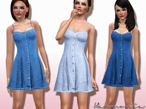 Sims 3 — Button Through Denim Dress by Harmonia — Add tan leather sandals for a cool, understated look. Custom Mesh By