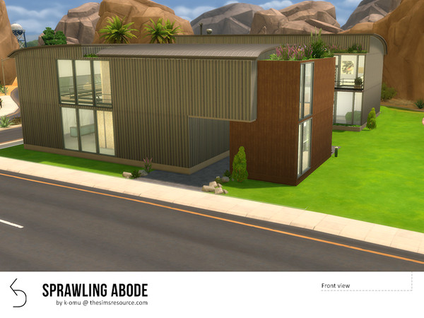 Sims 4 — Sprawling Abode by k-omu2 — This U-shaped house has panorama views of a secluded garden complete with a pool.