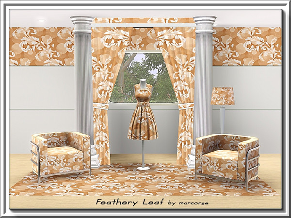 Sims 3 — Feathery Leaf_marcorse by marcorse — Fabric pattern: feathery leaf damask in light brown tones