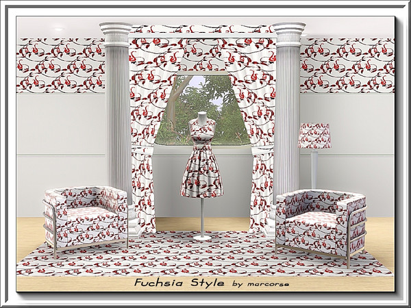 Sims 3 — Fuchsia Style_marcorse by marcorse — Fabric pattern: stylised fuchsias in a circular design.