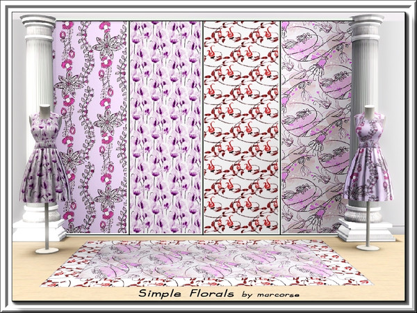 Sims 3 — Simple Florals_marcorse by marcorse — Four Fabric patterns in simple floral designs.