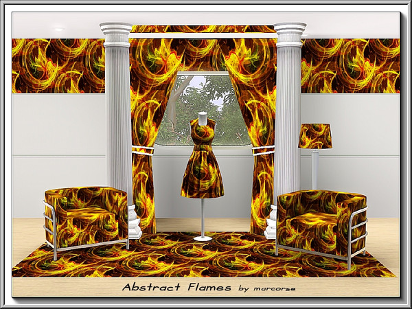 Sims 3 — Abstract Flames_marcorse by marcorse — Abstract pattern: stylised flames in yellow and red on black