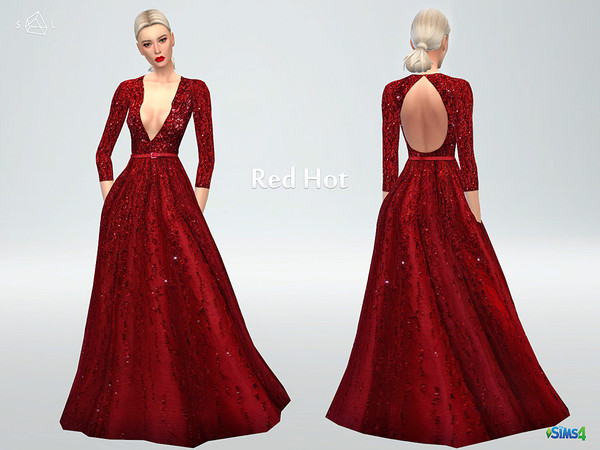 Sims 4 — Red Hot Dress by SLYD — Long sleeve ruby-red gown covered in carmine sequins.Perfect for a red-carpet event.Hope