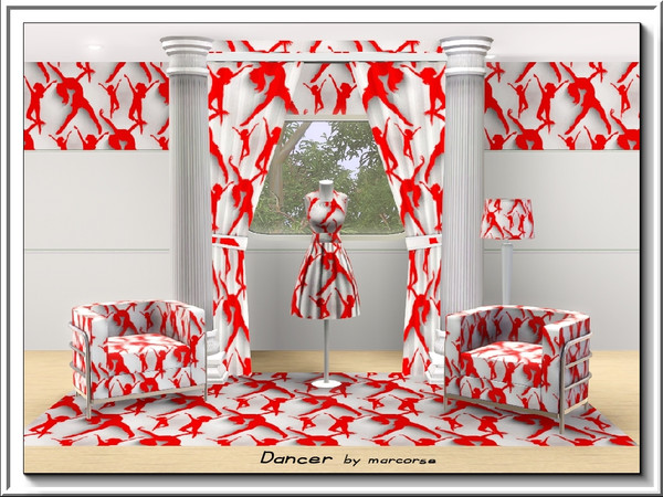 Sims 3 — Dancer_marcorse by marcorse — Fabric pattern: dancer silhouette in red and grey on white