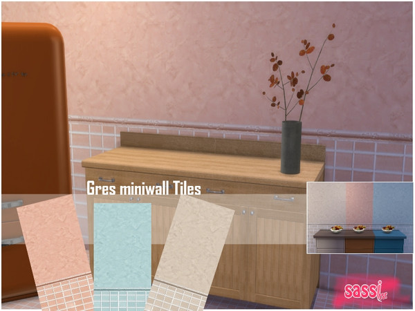 Sims 4 — Gres miniwall Tiles by sassitsr — Many pieces of different sizes to make up the mosaic of this wall stoneware .