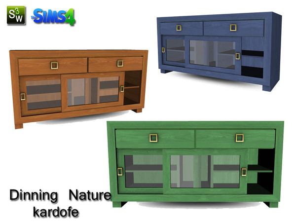 Sims 4 — kardofe_Dinning room Nature_Sideboard by kardofe — Aparador con puertas correderas de cristal en madera natural,