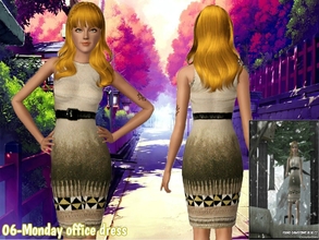 Sims 3 — 06-Monday office dress  by Daweesims — Beautiful converted creme office dress with geometric pattern for you and