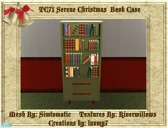 Sims 2 — TC71 Serene Christmas Living Room - Bookcase by luvmy7 — A set I recolored using Riverwillows textures &