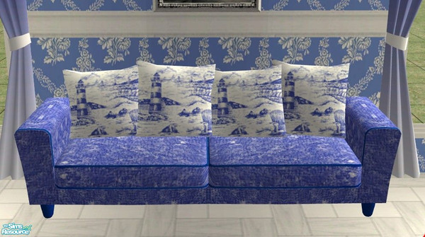 Sims 2 — Bayside Living Set - Sofa by Riverwillows — Breezy and blue, a nice living set for your beach house. By