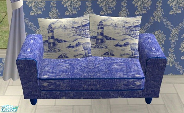 Sims 2 — Bayside Living Set - Loveseat by Riverwillows — Breezy and blue, a nice living set for your beach house. By