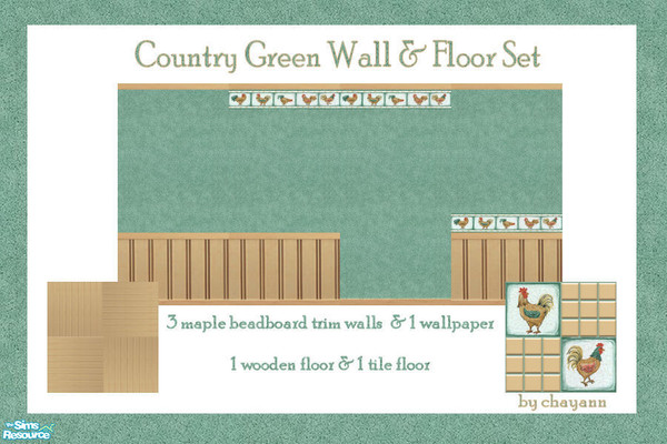 Sims 2 — Country Green Walls & Floors Set by chayann — Brighten up your kitchen with this green and maple set,