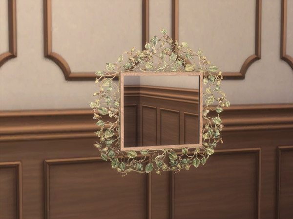 Sims 4 — Beige Small Mirror by Flovv — An ornamented traditional style mirror.