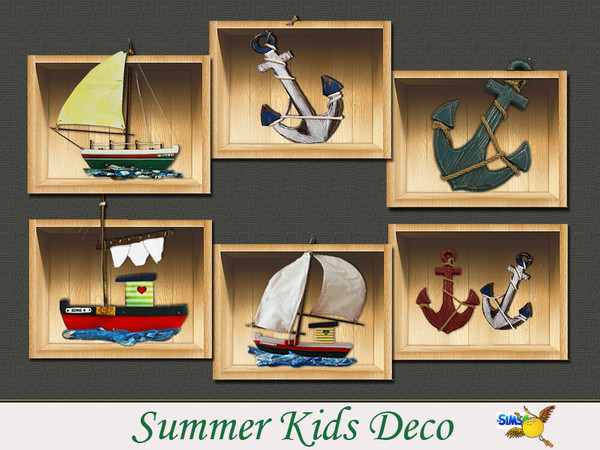 Sims 4 — evi Summer kids deco by evi — Six nautical wooden creations to decorate kids walls