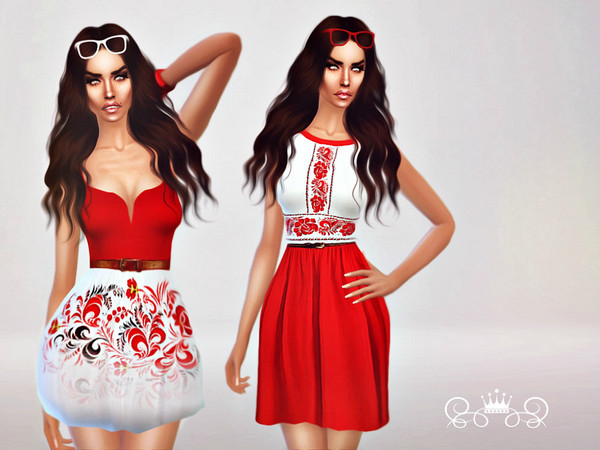 Sims 4 — Modern Russian Traditional Collection by FashionRoyaltySims — Includes 2 dresses, standalone, custom thumbnails,