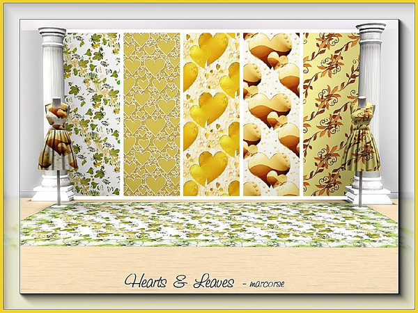 Sims 3 — Hearts & Leaves_marcorse by marcorse — Five patterns in shades of yellow and brown. Beautiful Autumn is