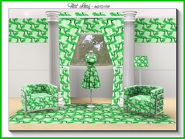 Sims 3 — Flat Leaf_marcorse by marcorse — Fabric pattern: flat-leaf sprays in a diagonal design in green