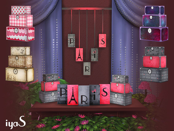 Sims 4 — Luggage Boxes by soloriya — A precarious stack of vintage suitcases stand packed and ready to hit the road at a