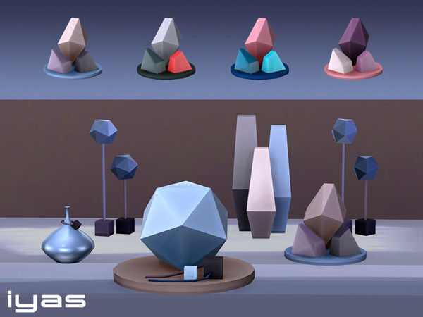 Sims 4 — Facet geometric rocks sculpture by soloriya — Space stone sculpture with the most amazing ridges and a wooden