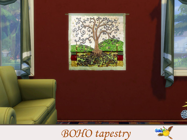 Sims 4 — evi Boho Tapestry 3 by evi — Part of a set of textile bohemian wall art