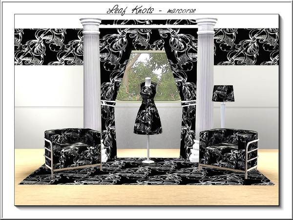 Sims 3 — Leaf Knots_marcorse by marcorse — Abstract pattern: black and white design of knotted leaves