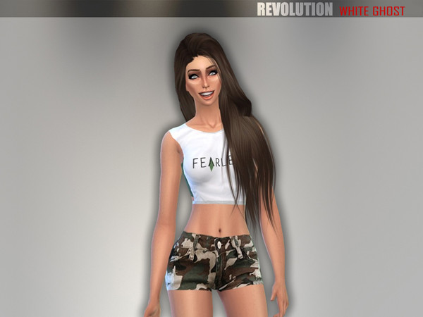 Sims 4 — [Set] - Revolution by WhiteGhost — ~Type of clothing: Tanktop, shorts, boots. ~Color/s: -Black. -Green. -Blue.
