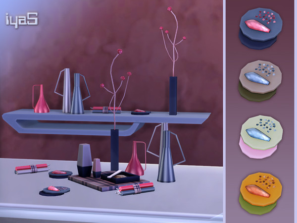 Sims 4 — Decorative Plates with Gems by soloriya — Two miniature decorative plates, filled with colorful shiny gems will