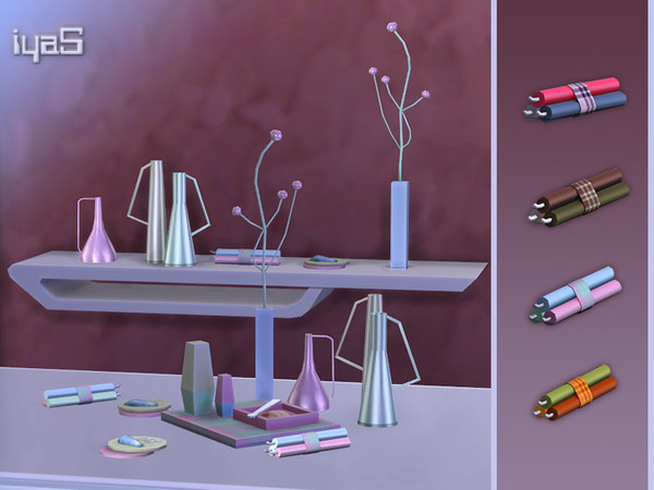 Sims 4 — Candles Wrapped in Cotton Fabric by soloriya — These colorful lower scented candles are wrapped in cotton fabric