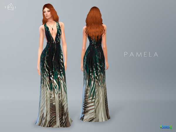 Sims 4 — Palm Print Gown PAMELA by SLYD — This gown features a plunging v-neckline in a palm tree inspired print. New