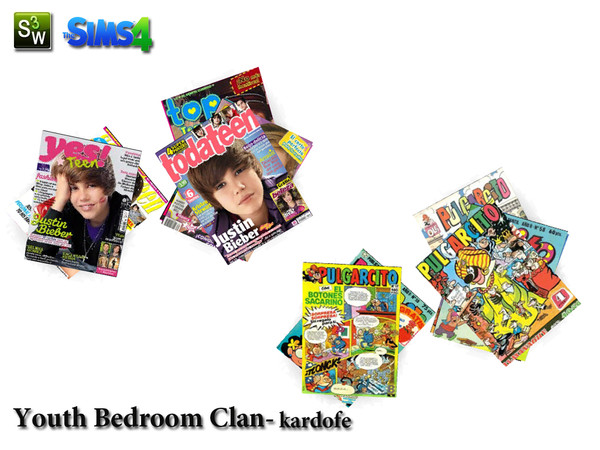 Sims 4 — kardofe_Youth Bedroom Clan_Magazines by kardofe — Group of teen magazines and comics