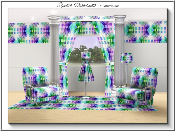 Sims 3 — Square Diamonds_marcorse by marcorse — Geometric pattern - squares and cirlces in a diamond crosshatch in purple