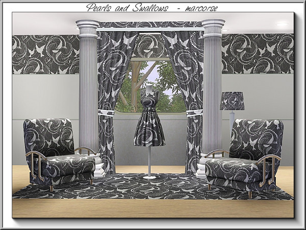 Sims 3 — Pearls & Swallows_marcorse by marcorse — Fabric pattern: pretty bird and pearl design in soft greys