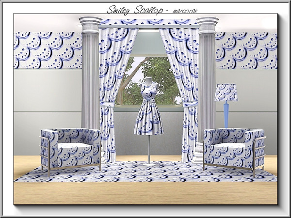 Sims 3 — Smiley Scallop_marcorse by marcorse — Geometric pattern: smiley faces in a diagonal scallop design in blue