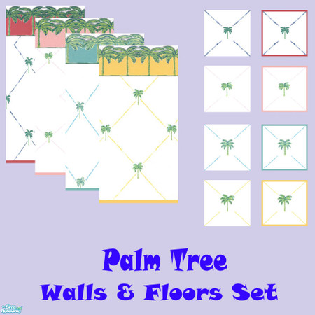Sims 2 — Palm Tree Walls & Floors Set by Sheera — This set includes 12 items : 4 walls and their 8 matching floors