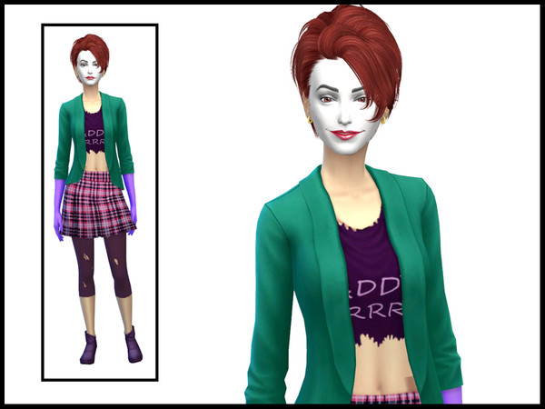 Sims 4 — Joker's Daughter Outfit by Witchbadger — An outfit set intended for use with my Joker's Daughter Sim. Can also