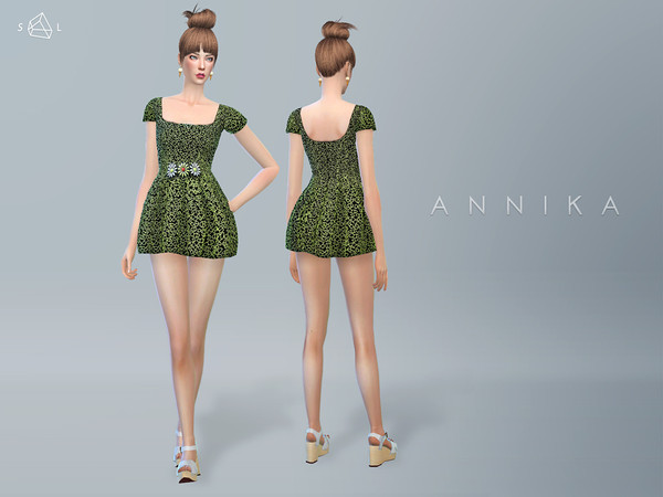 Sims 4 — Short Dress ANNIKA by SLYD — This dress features a square neckline, short sleeves, and an a-line skirt. New mesh