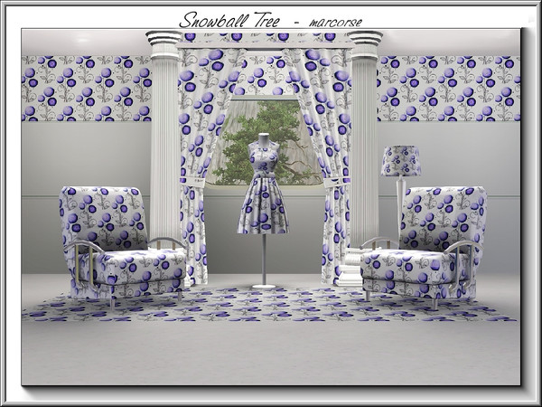 Sims 3 — Snowball Tree_marcorse by marcorse — Fabric pattern stylised snowball tree in blue. 