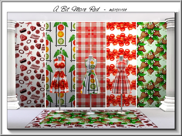 Sims 3 — A Bit More Red_marcorse by marcorse — Five more patterns in the red range.Stoplight Veges/Tomato Stripe/Chockies
