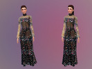 Sims 4 — Long Dress Florus by Valentino_ — Dress based in Valentino's real dress. Its full of small flowers. The sleeves