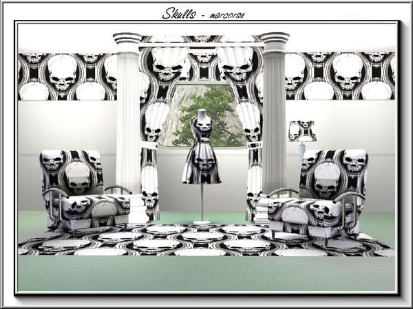 Sims 3 — Skulls_marcorse by marcorse — Themed pattern: black and white skull in a Goth design.