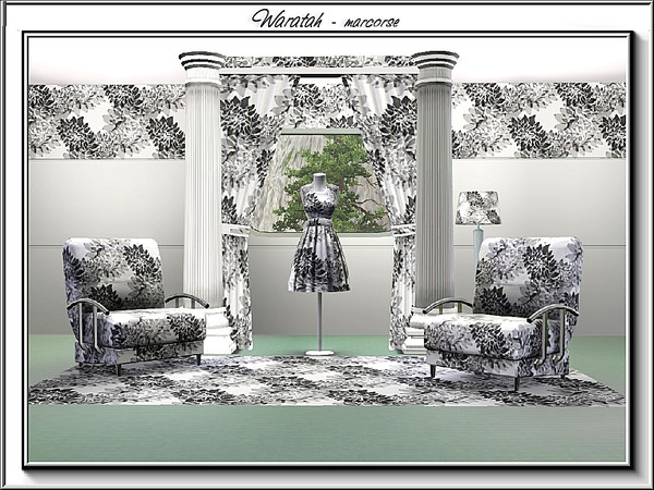 Sims 3 — Waratah_marcorse by marcorse — Fabric pattern: waratah blooms in shades of grey on white