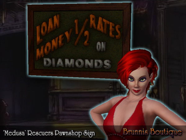 Sims 3 — Half Rates on Diamonds Poster by Brunnis-2 — Framed advertisement for diamond rates, inspired by the one hanging