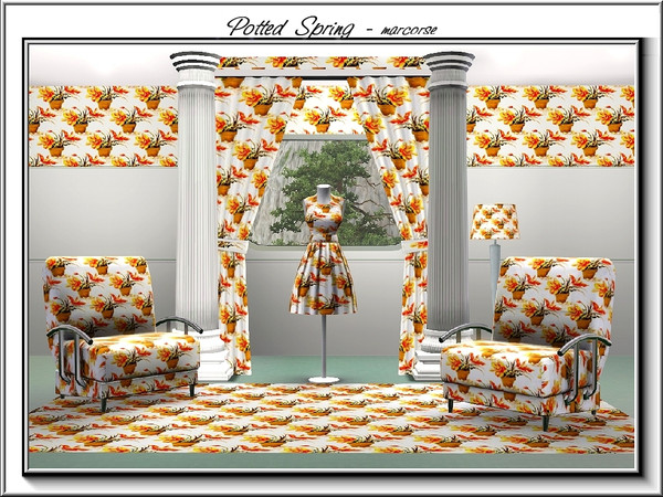 Sims 3 — Potted Spring_marcorse by marcorse — Fabric pattern: bi-coloured Spring flowering tulips in pots