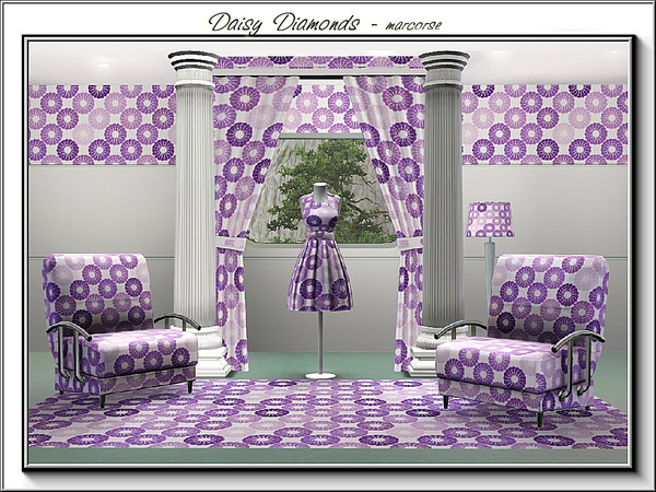 Sims 3 — Daisy Diamonds_marcorse by marcorse — Abstract pattern: abstract purple daisy shapes in a diamond design