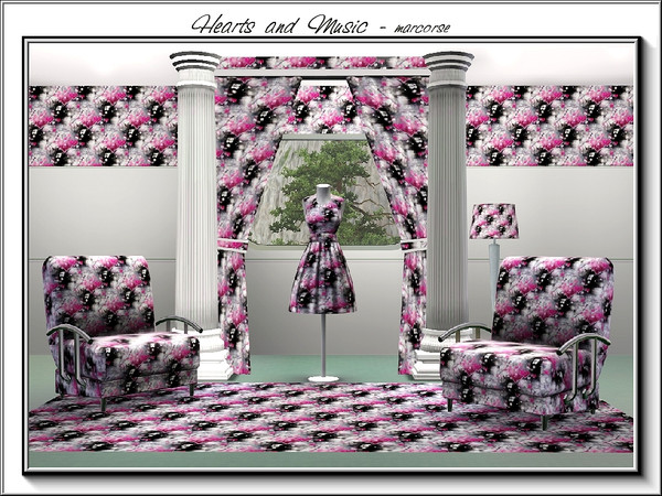 Sims 3 — Hearts & Music_marcorse by marcorse — Fabric pattern heart shapes and musical notes in a random repeat