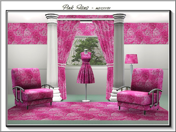 Sims 3 — Pink Fans_marcorse by marcorse — Fabric pattern: lacy three lobed fans in an allover design in pink