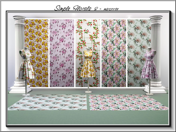 Sims 3 — Simple Florals 2_marcorse by marcorse — Five simple floral Fabric patterns.