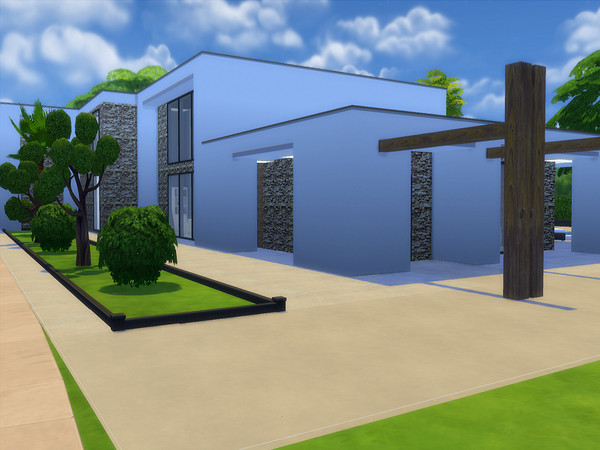 Sims 4 — Modern Blue by Elsemiek012 — A house with brickwalls in a modern twist. The inside walls are decorated with blue