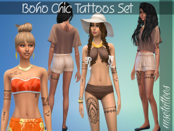 Sims 4 — Boho Chic Tattoos Set by luvjake_ — For females only. The tattoos match all skintones. 