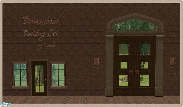 Sims 2 — Brownstone Two-Story Door by TSR Archive — Two-story, three-tile door with glass panels,wood frame and carved