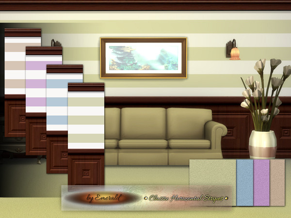 Sims 4 —  Classic Horizontal Stripes by Emerald — Thick stripes with calm relaxing light colors .
